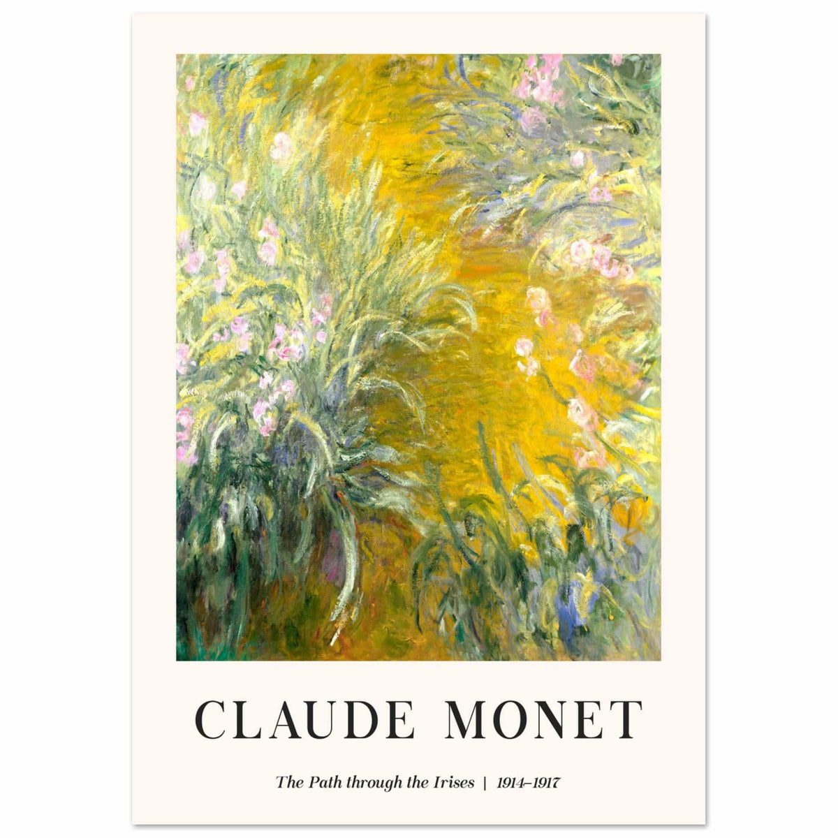 Artfulprints Poster Claude Monet - The path through the irisis  - A4 21x29.7 cm - Groen