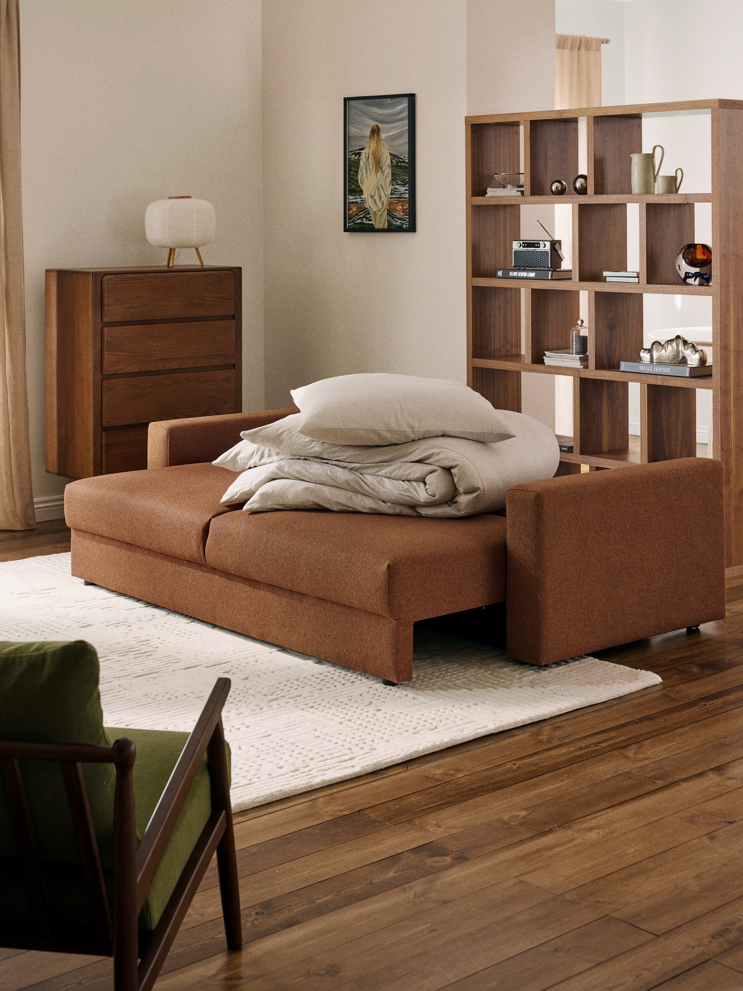 Bouclé-Schlafsofa Tasha (3-Sitzer) mit Stauraum