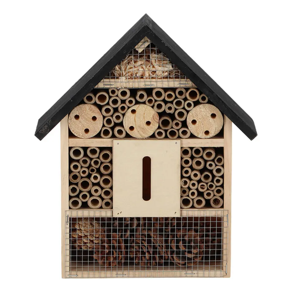 Esschert insectenhotel - hout - zwart/naturel - 24.5x9.5x29 cm