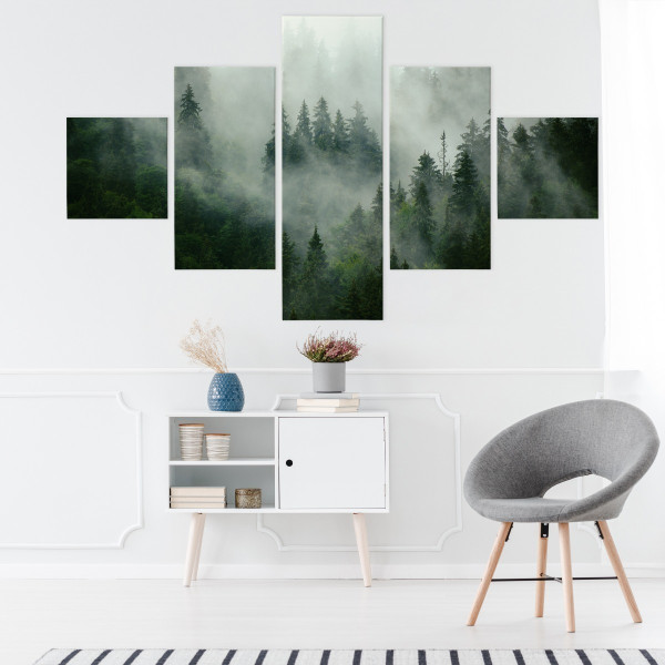 Obraz 5 Częściowy Las We Mgle Pejzaż 3D 150x90cm