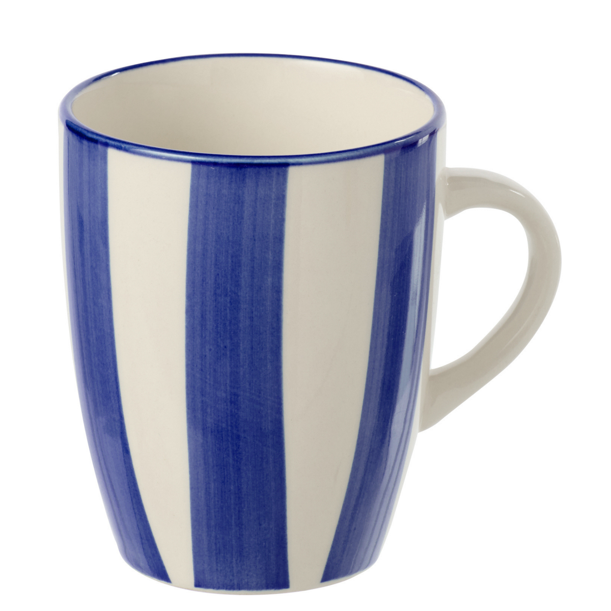 J-Line mok Gestreept - keramiek - blauw/wit - 6 stuks