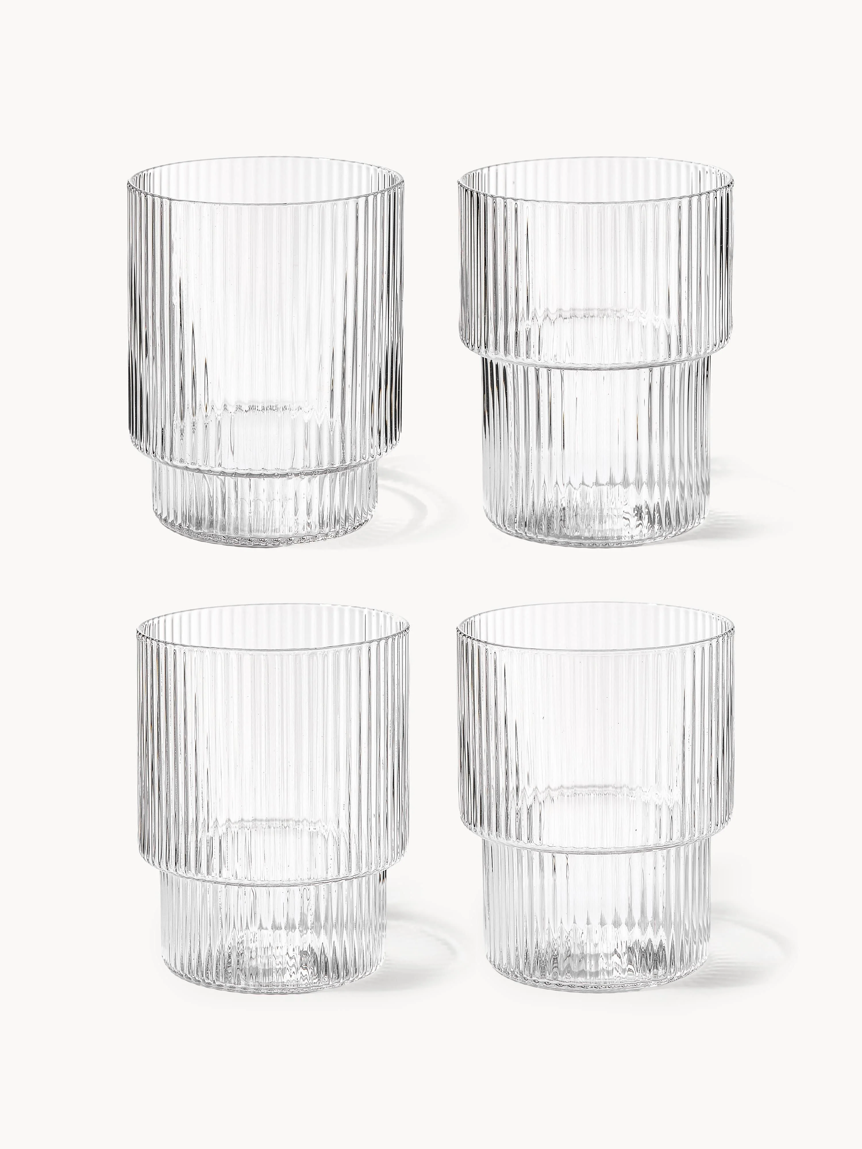 Mundgeblasene Trinkgläser Ripple mit Rillenrelief, 200 ml, 4er-Set