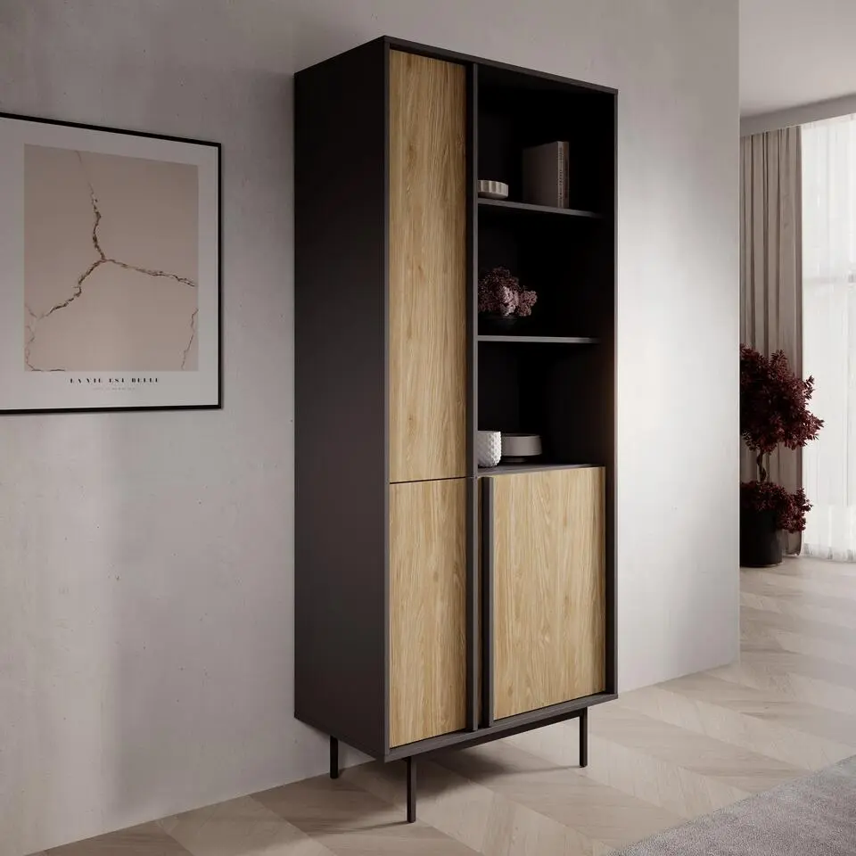 Meubella - Antigo - Boekenkast - Eiken/Antraciet - 83x43x195 cm