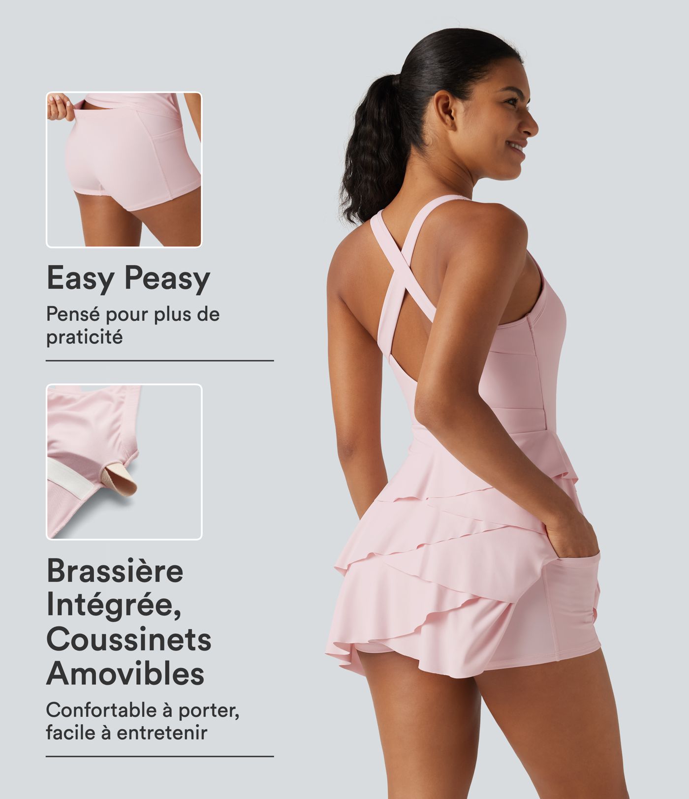 Robe-short de tennis SoftlyZero™ Airy effet frais InstantCool mini à volants superposés avec coussinets amovibles et poches, accès facile Easy Peasy