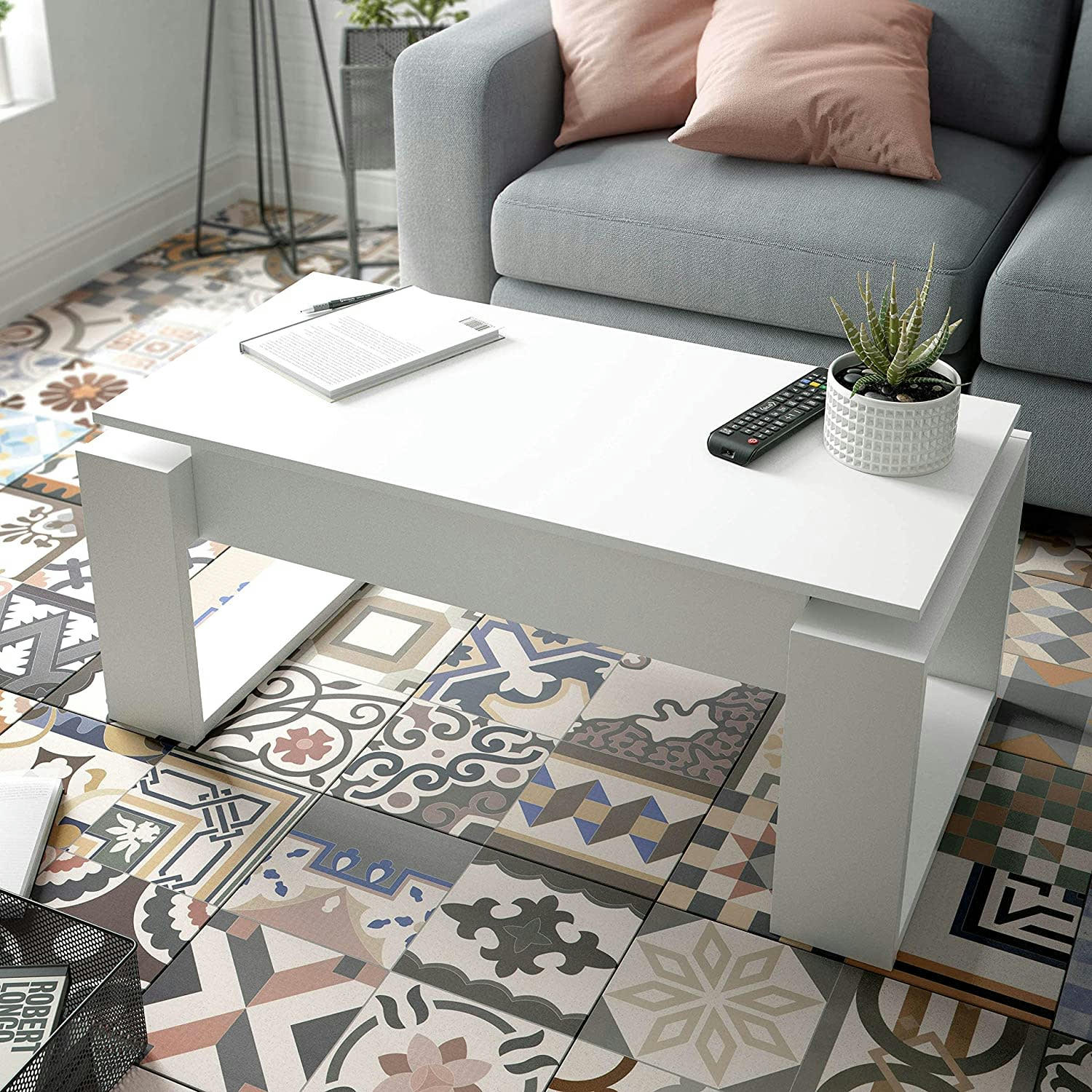 CIARA/ ALIDA - Table basse design à plateau relevable - L102 x H43 cm