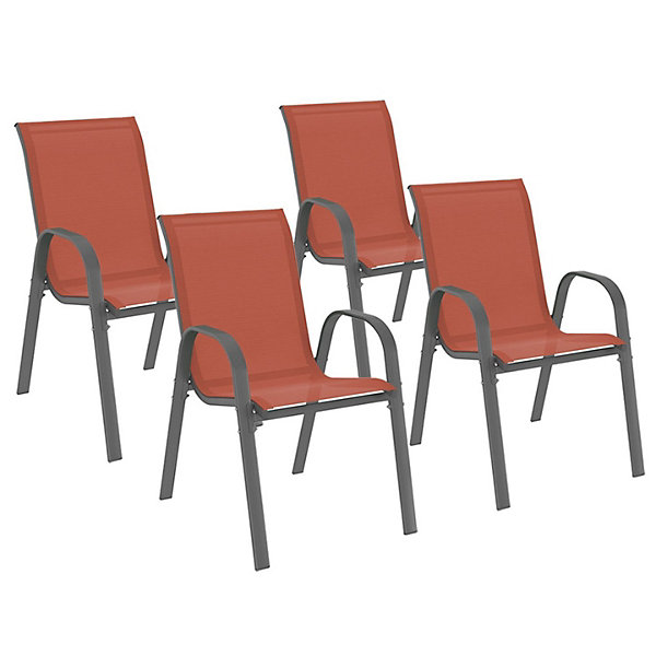 Lot de 4 chaises de jardin LYMA métal et textilène empilables terracotta