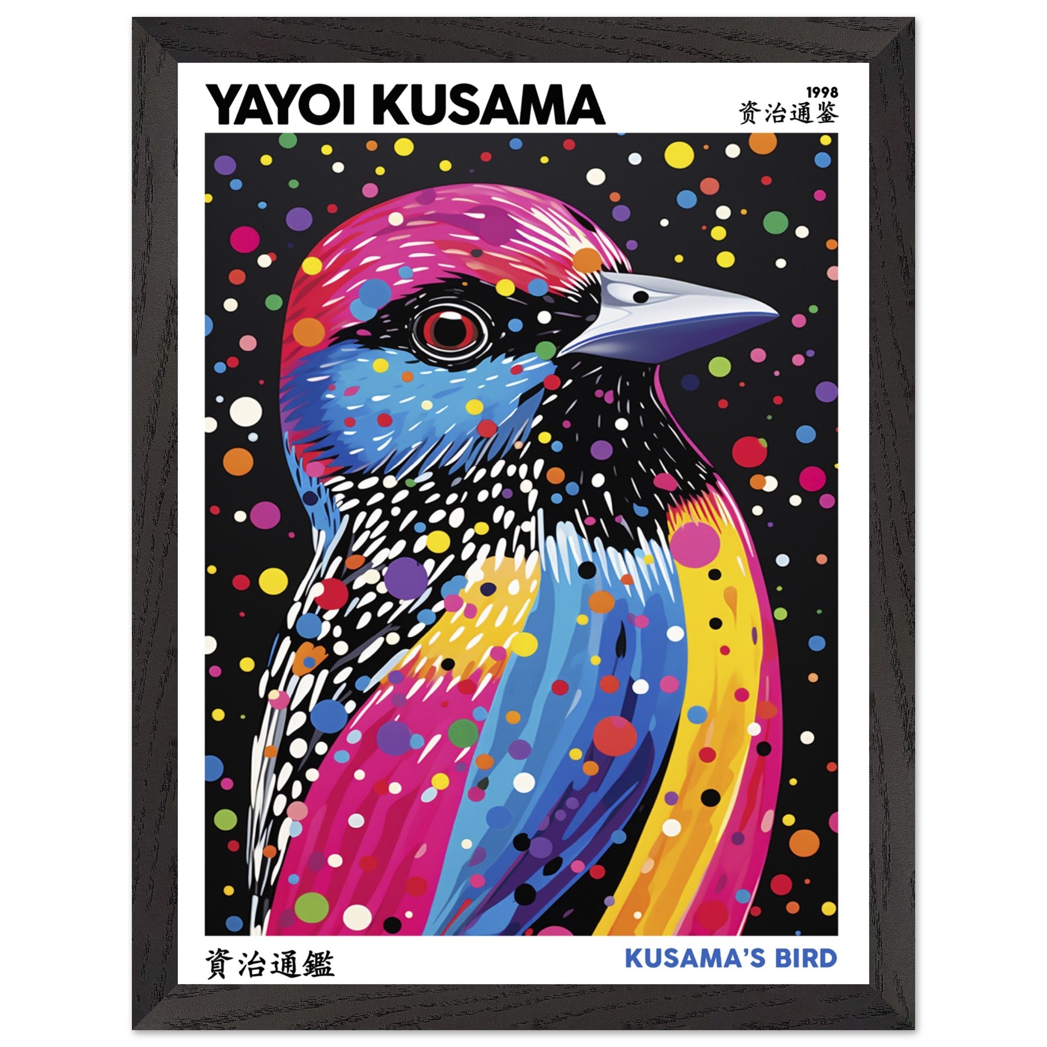 Artfulprints Poster met Lijst Yayoi Kusama - Kusama's bird  - 30x40 cm - Meerkleurig