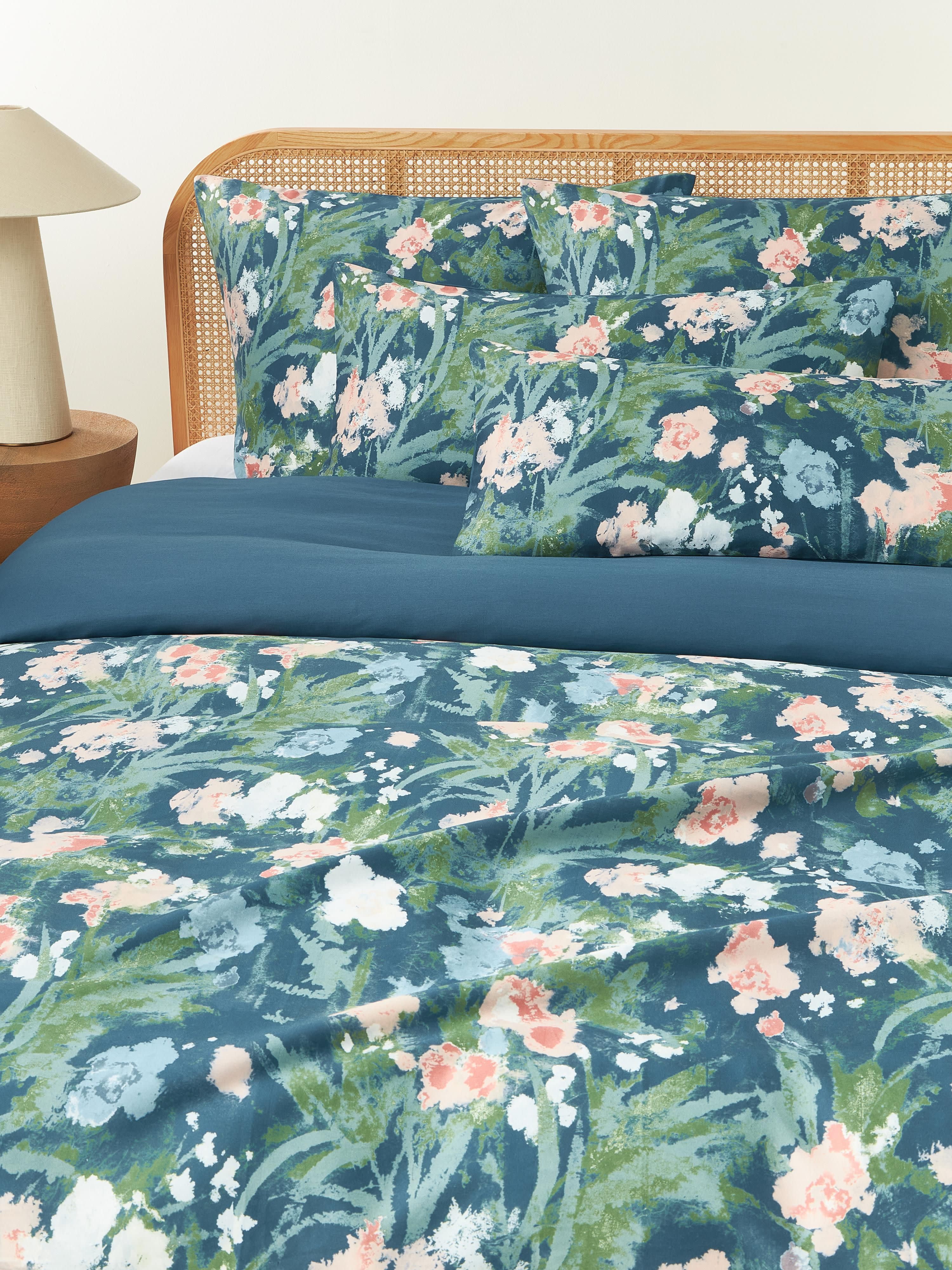 Bauwollsatin-Kopfkissenbezug Anthea mit Blumenmuster