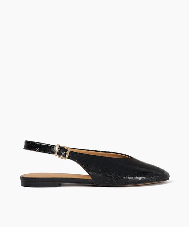 Honora Black - Black Reptile Print Leather Sling-Backs