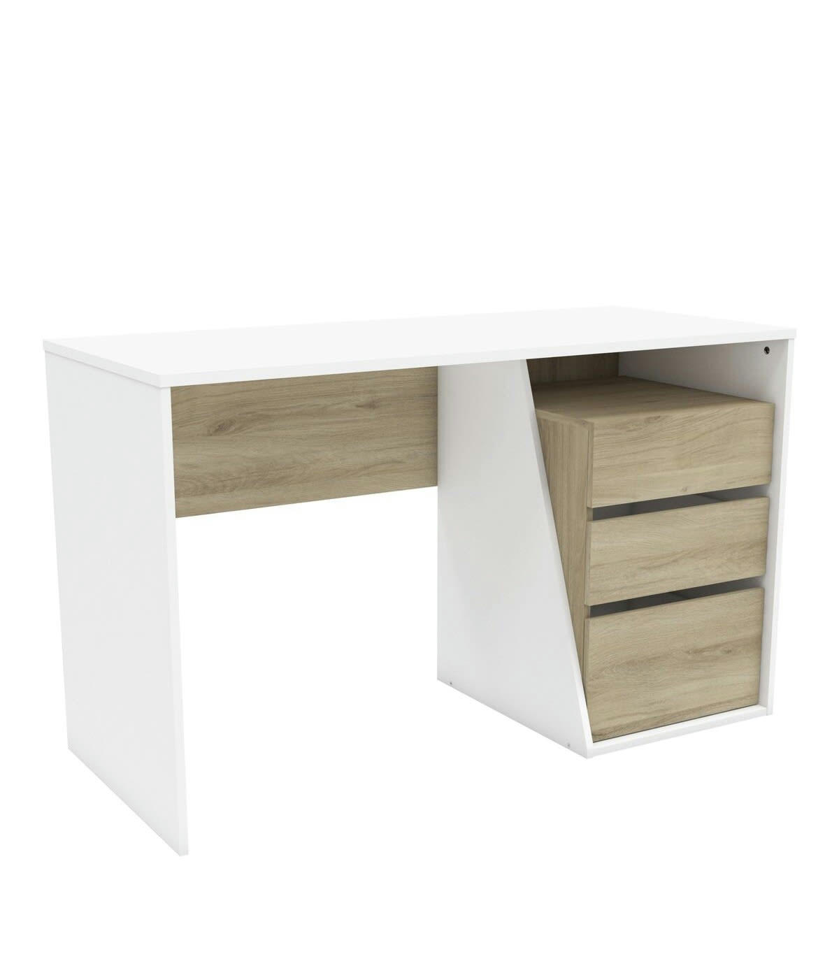 JEFFERSON - Bureau 3 Tiroirs L127 cm - Décor Bois et Blanc