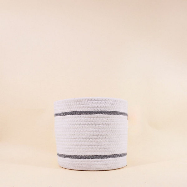 Lot de 3 paniers ronds en corde blanc détail gris