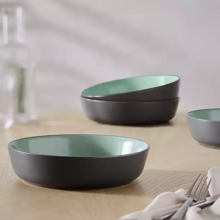 Habitat Two Tone 4 Piece Stoneware Pasta Bowls - Grey & Mint