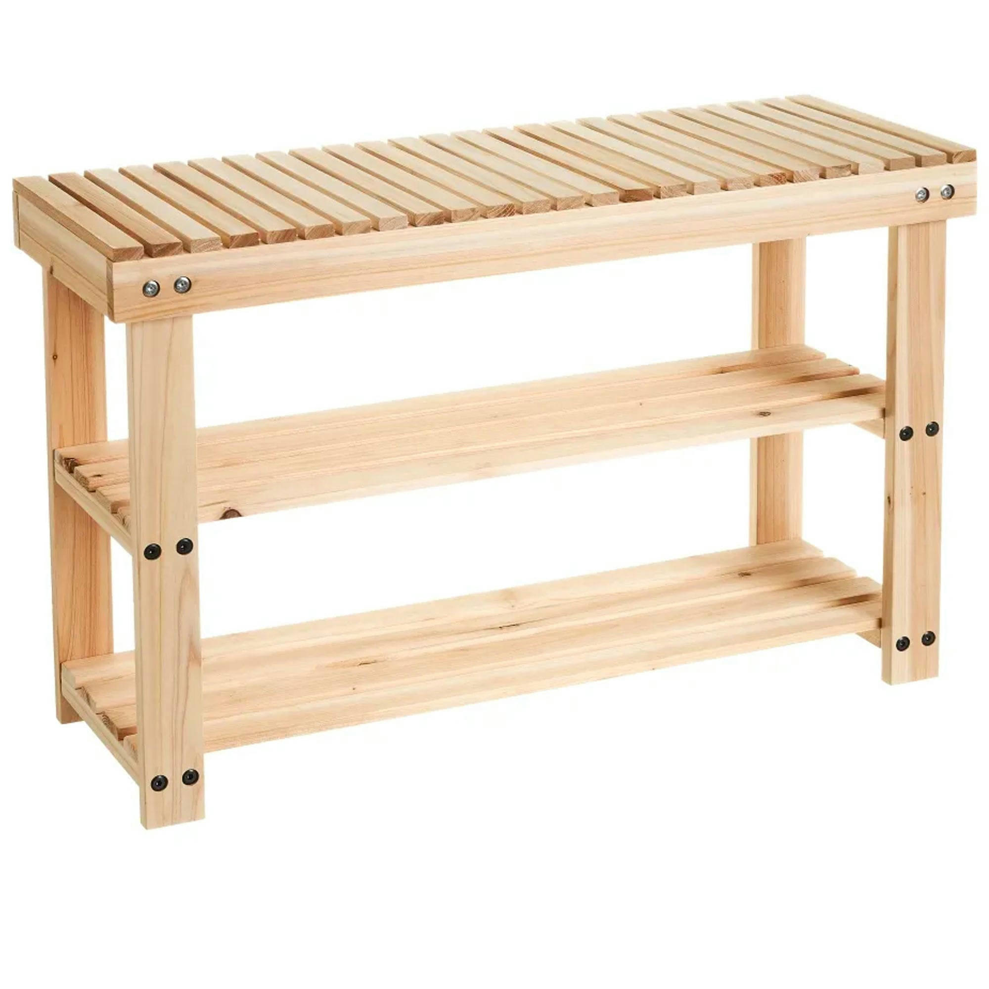 - Banc étagère à chaussures sapin 2 étages - 70.5x26.2x45.2cm