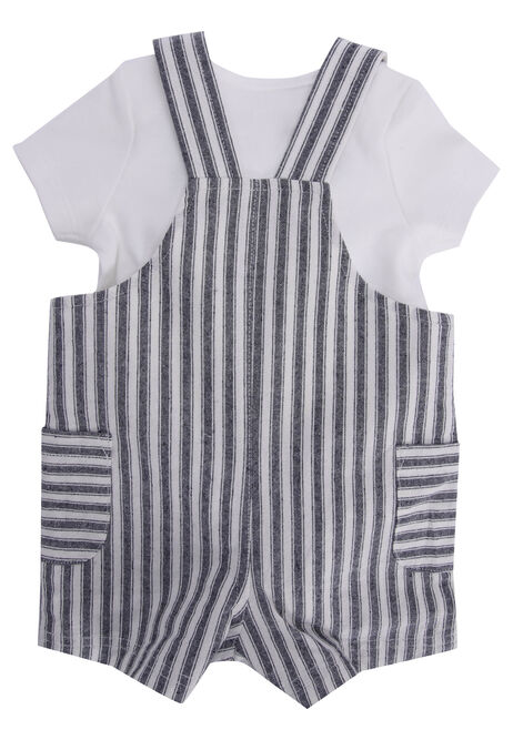 Baby Boys Navy Stripe Short Dungarees & Bodysuit Set