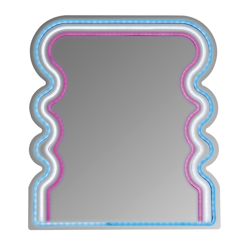 Miroir néon forme vague bleu blanc rose 35x40cm