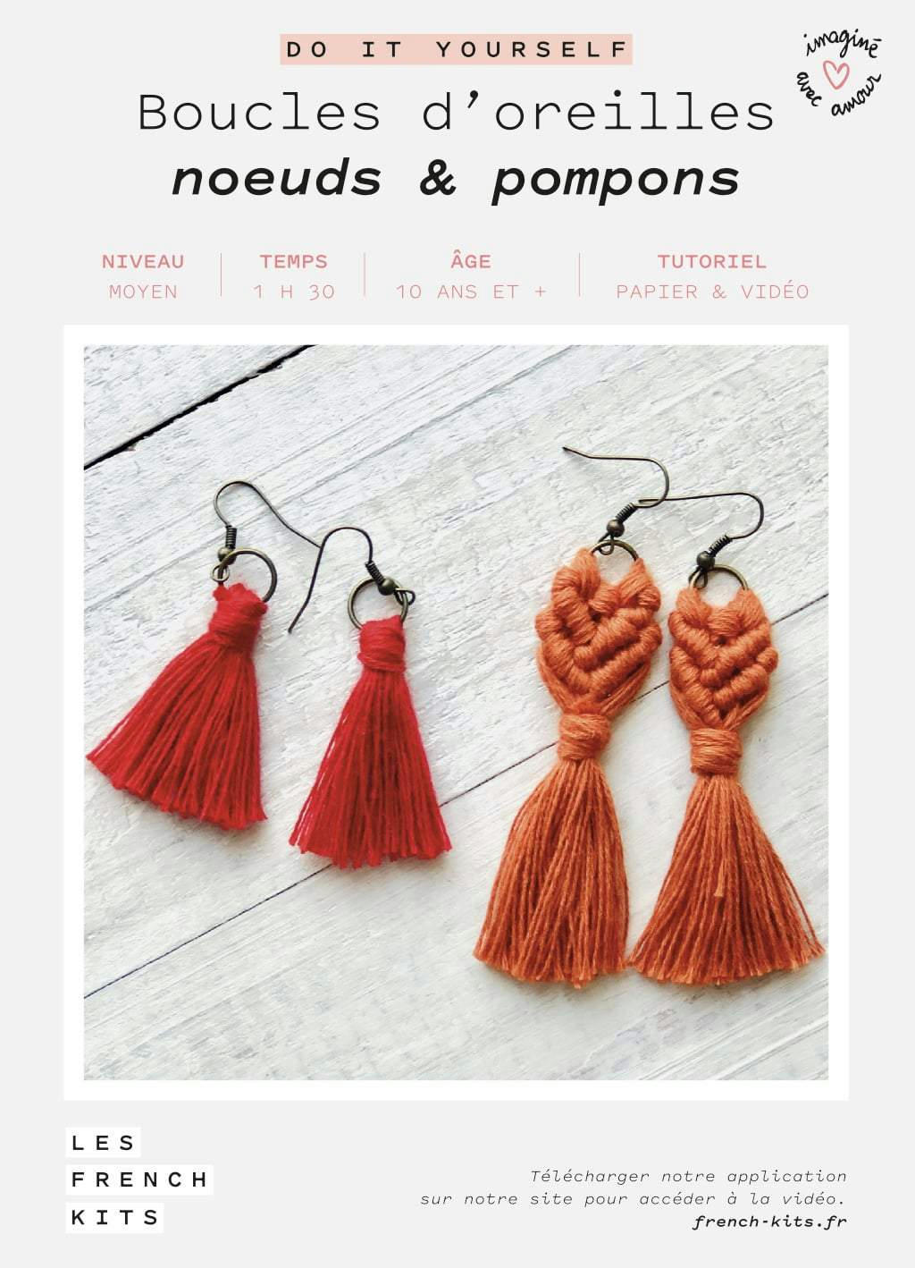 - Kit macramé boucles d'oreilles - noeuds & pompons