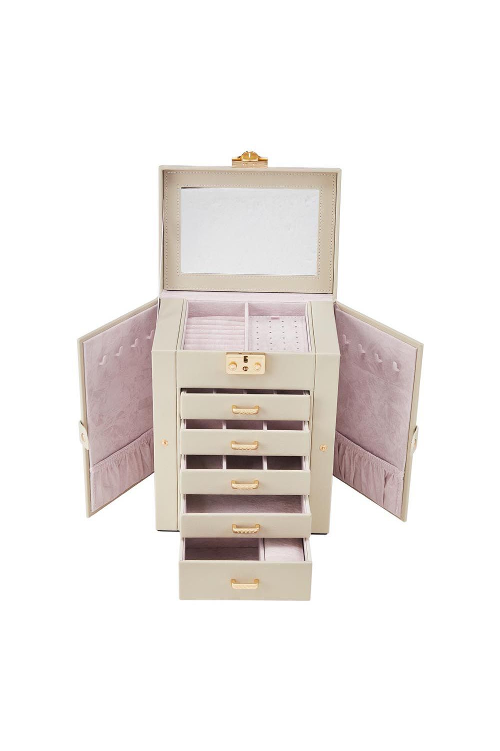 ExtraStar Faux Leather Jewellery Box with Mirror and Gold Accents