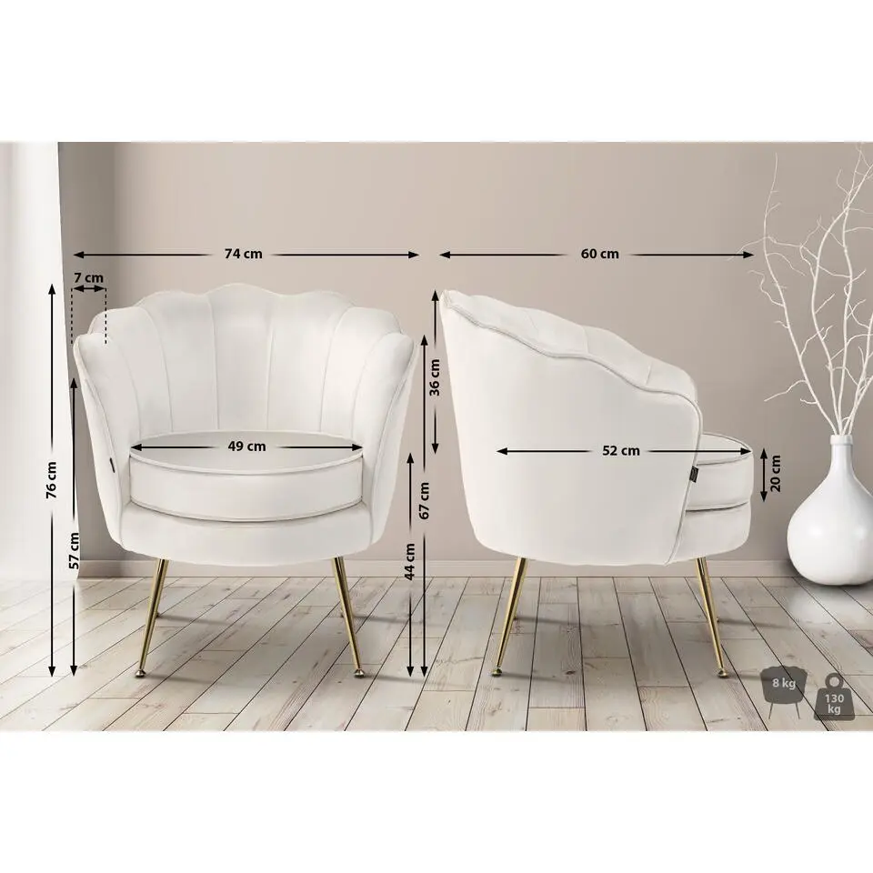 CLP Eetkamerstoel Rosita goud Frame - Fluweel - creme