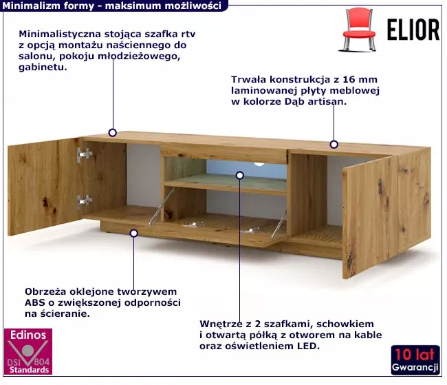 Szafka rtv stojąca lub wisząca dąb artisan - Aveno