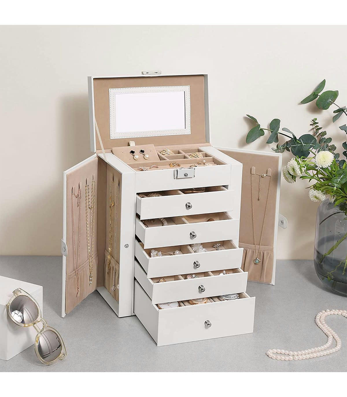 - Coffre à bijoux avec 6 niveaux et ailes de rangement - H32 cm