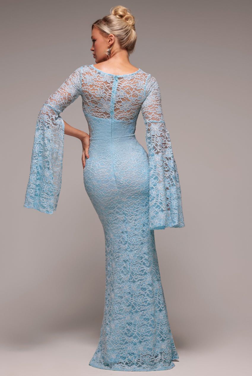 Goddiva Cape Sleeve Lace Mermaid Hem Maxi Dress
