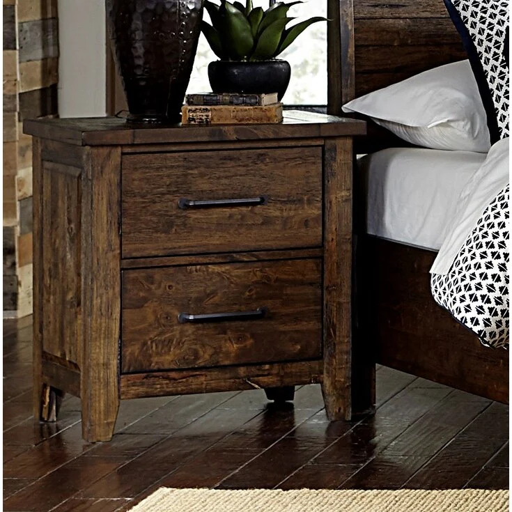 Classic Transitional Design Nightstand Burnished Solid Rubberwood Bedroom Side Table Rustic Look Furniture