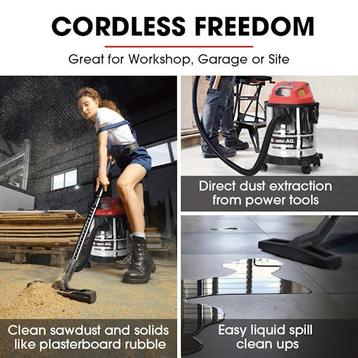 NNEMB 20L Cordless Wet & Dry Vacuum Cleaner Kit, with 4Ah battery and Charger, Blower, HEPA Filter, Accessories, Stainless Steel, for Car, Home, Garage