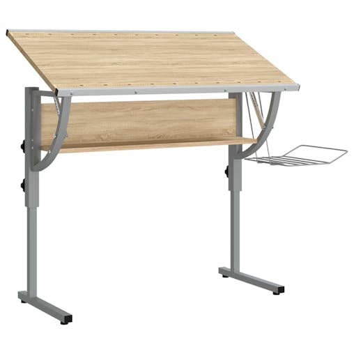 NNEVL Craft Desk Sonoma Oak and Grey 110x53x(58-87)cm Engineered Wood and Steel