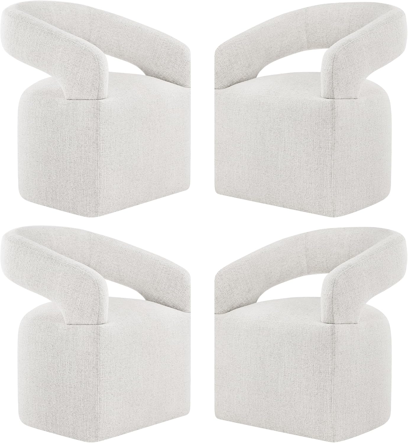 KISLOT Upholstered Dining Chairs with Casters, Modern Barrel Side Armchair with Rollers for Dining Room, Bedroom, Kitchen, Reading Room, Beige, Set of 4