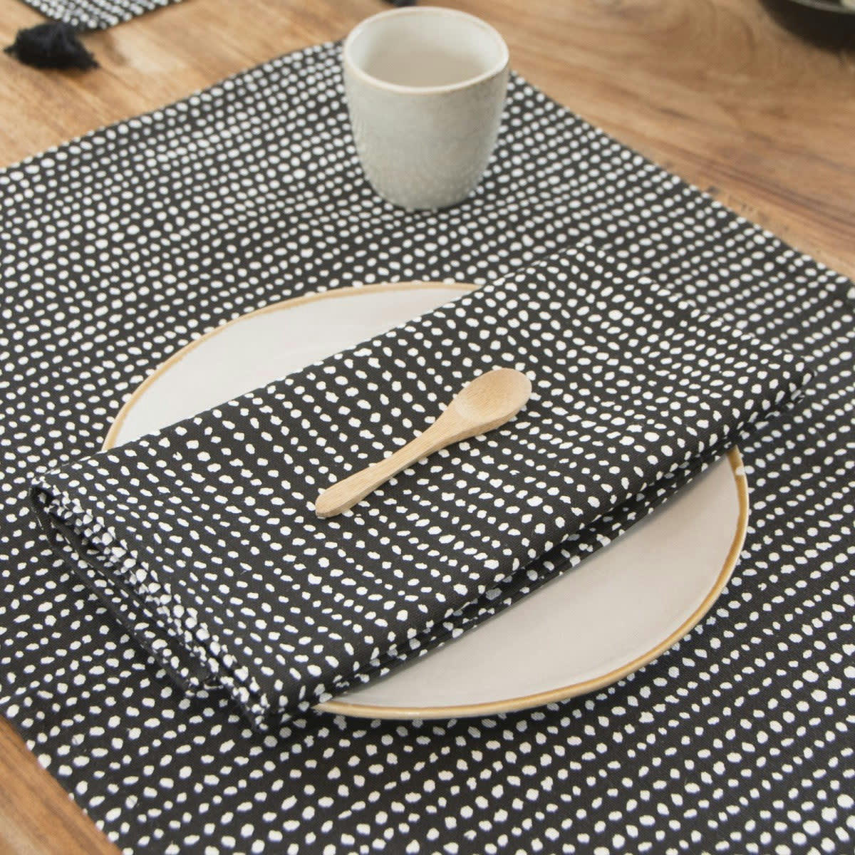 DOTS - Serviettes de table (x4) coton  45x45 noir