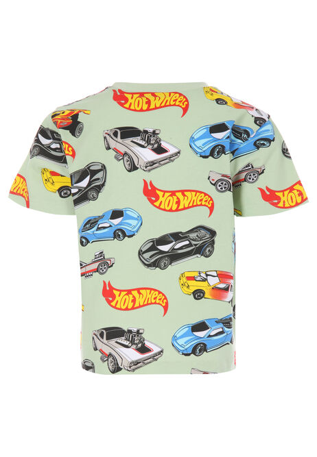 Younger Boys Green Hot Wheels Cars T-Shirt