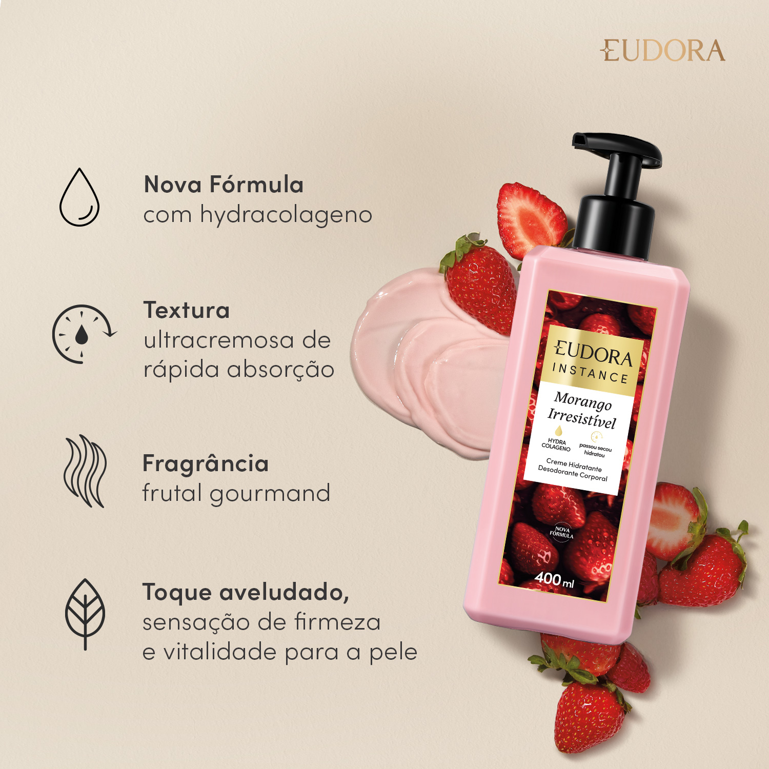 Creme Hidratante Desodorante Corporal Instance Morango Irresistível 400ml