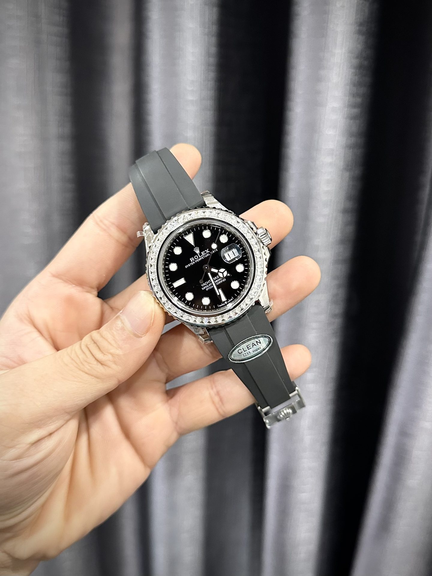 Rolex Yacht-Master 904L Steel Black Dial With Diamonds 40mm Oysterflex Super Clone