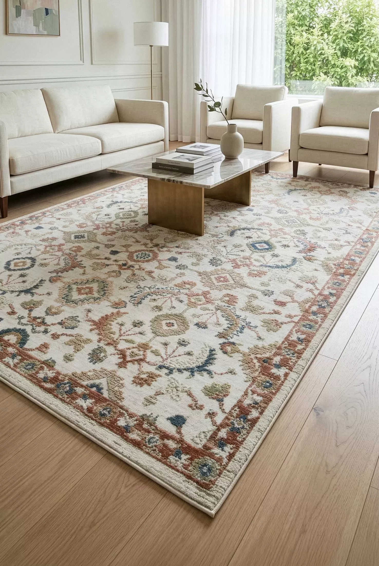 Dywan 80x150 cm kremowo, ceglasty z klasycznym motywem w stylu vintage ELORA 8