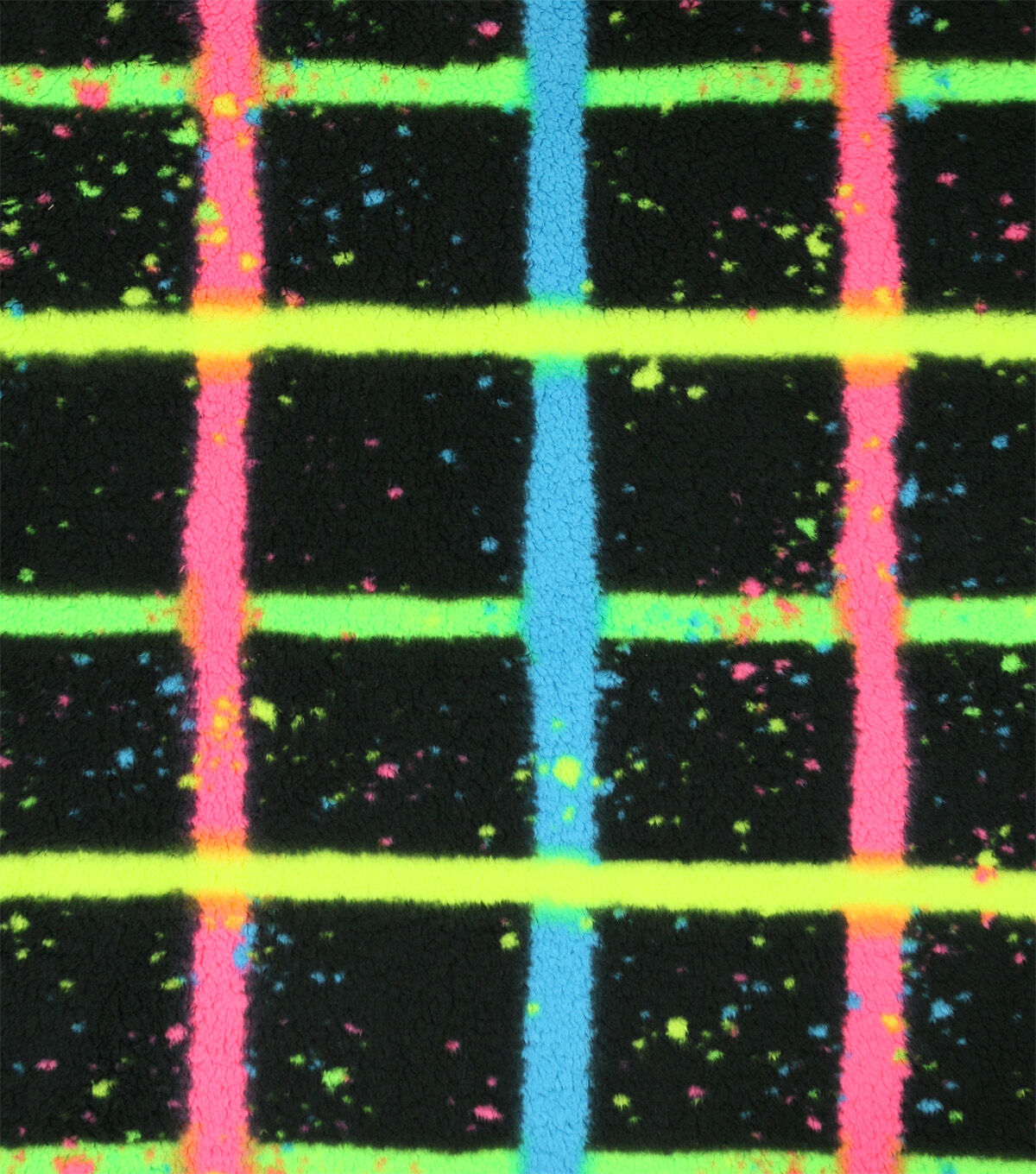Neon Spray Paint Plaid Sherpa Fabric