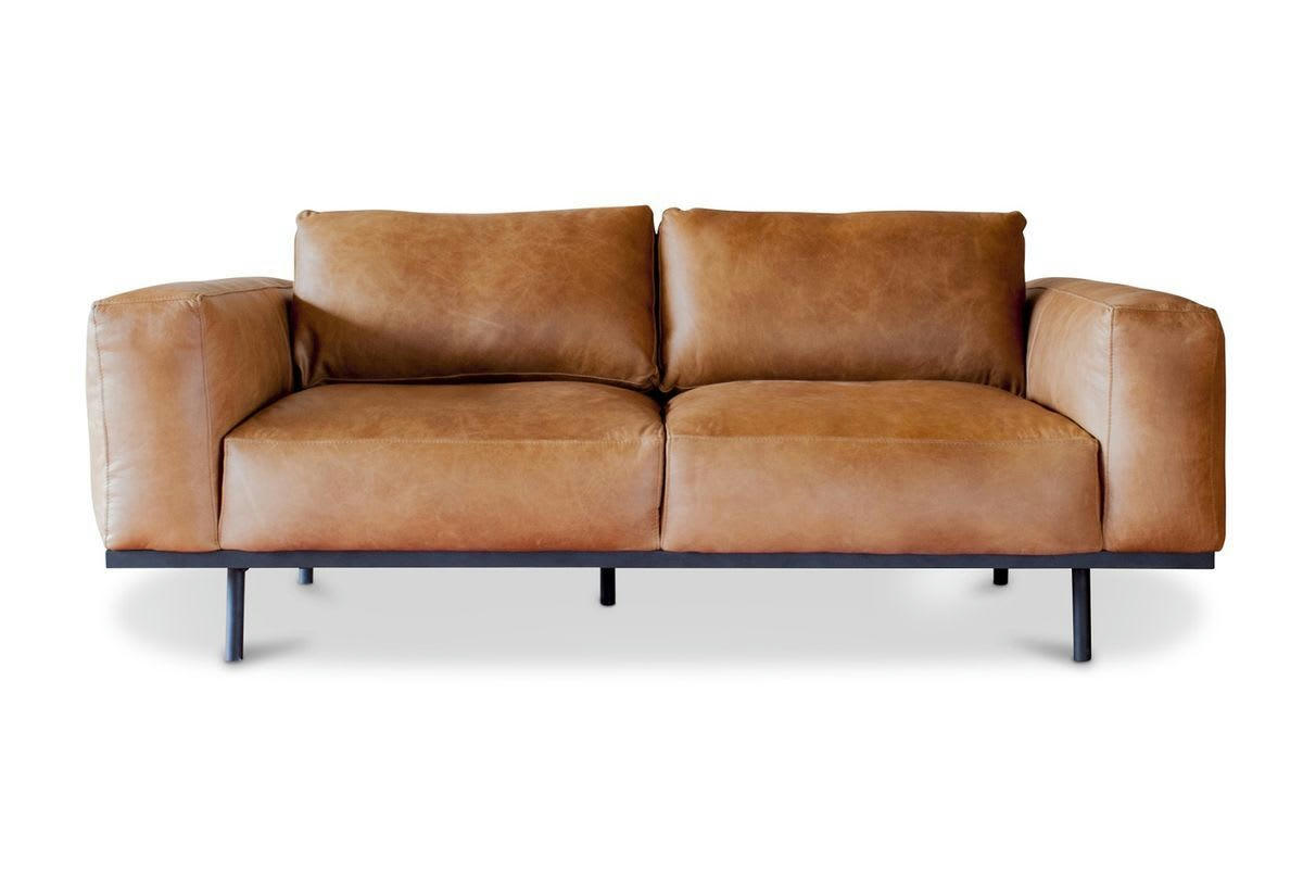 ALMOND - Canapé 2 places en cuir marron