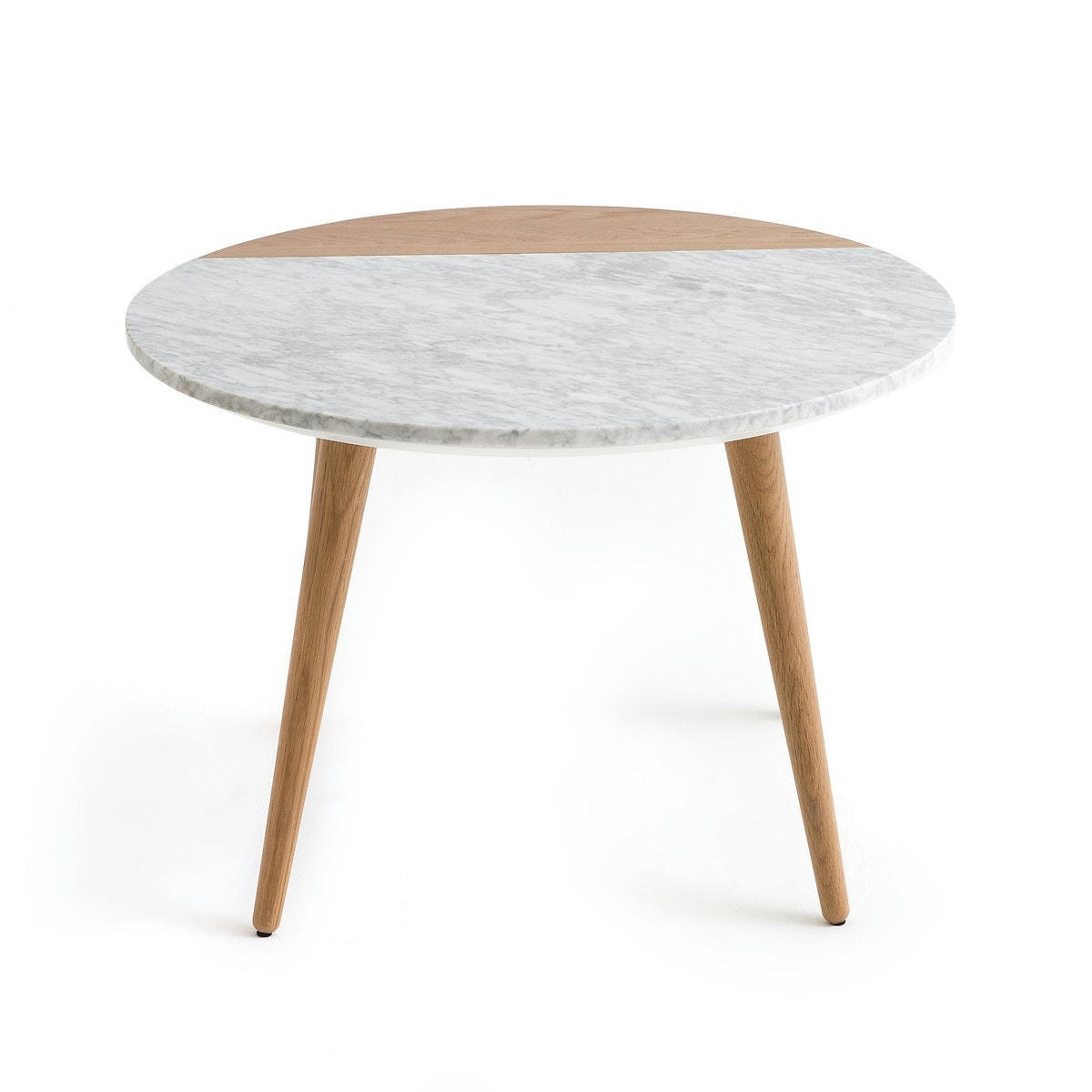 Table basse, plateau marbre blanc et chêne, Crueso
