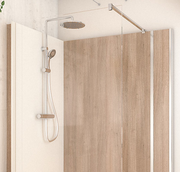 Cabine de douche à l’italienne l.80 x L.140 x H.218 cm – effet bois, receveur de plain-pied, Elmer Serenity