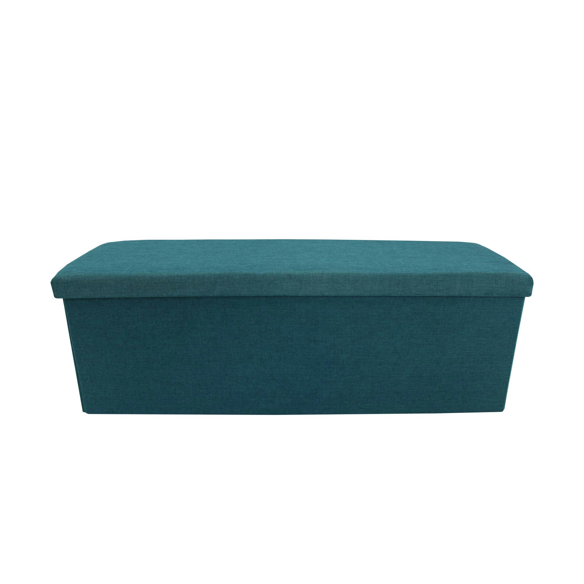 COLORED LIFE - Repose-pieds coffre de rangement en fibre de bois et tissu turquoise