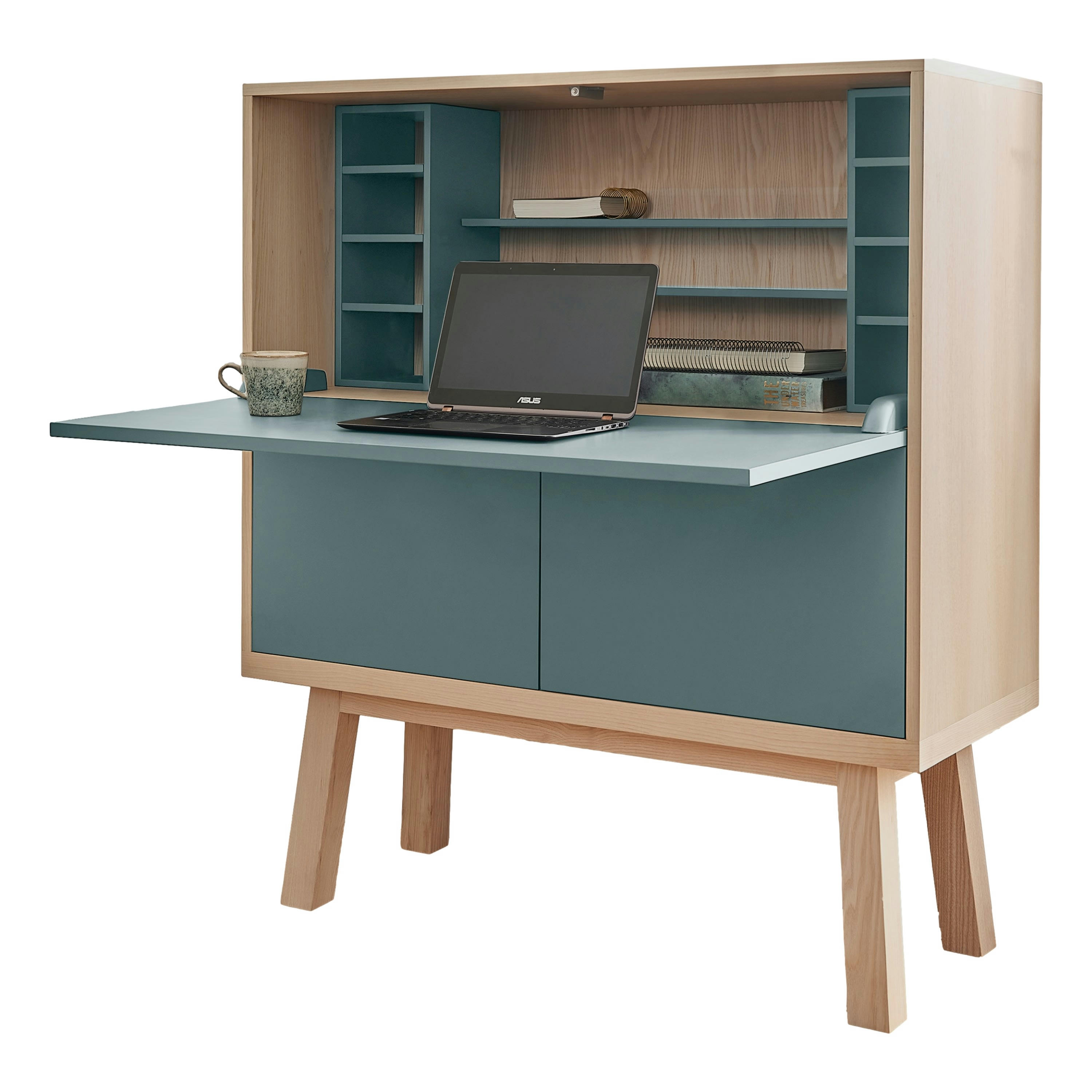 KUBE - Bureau secrétaire avec rangement, 120 cm de large, en frêne