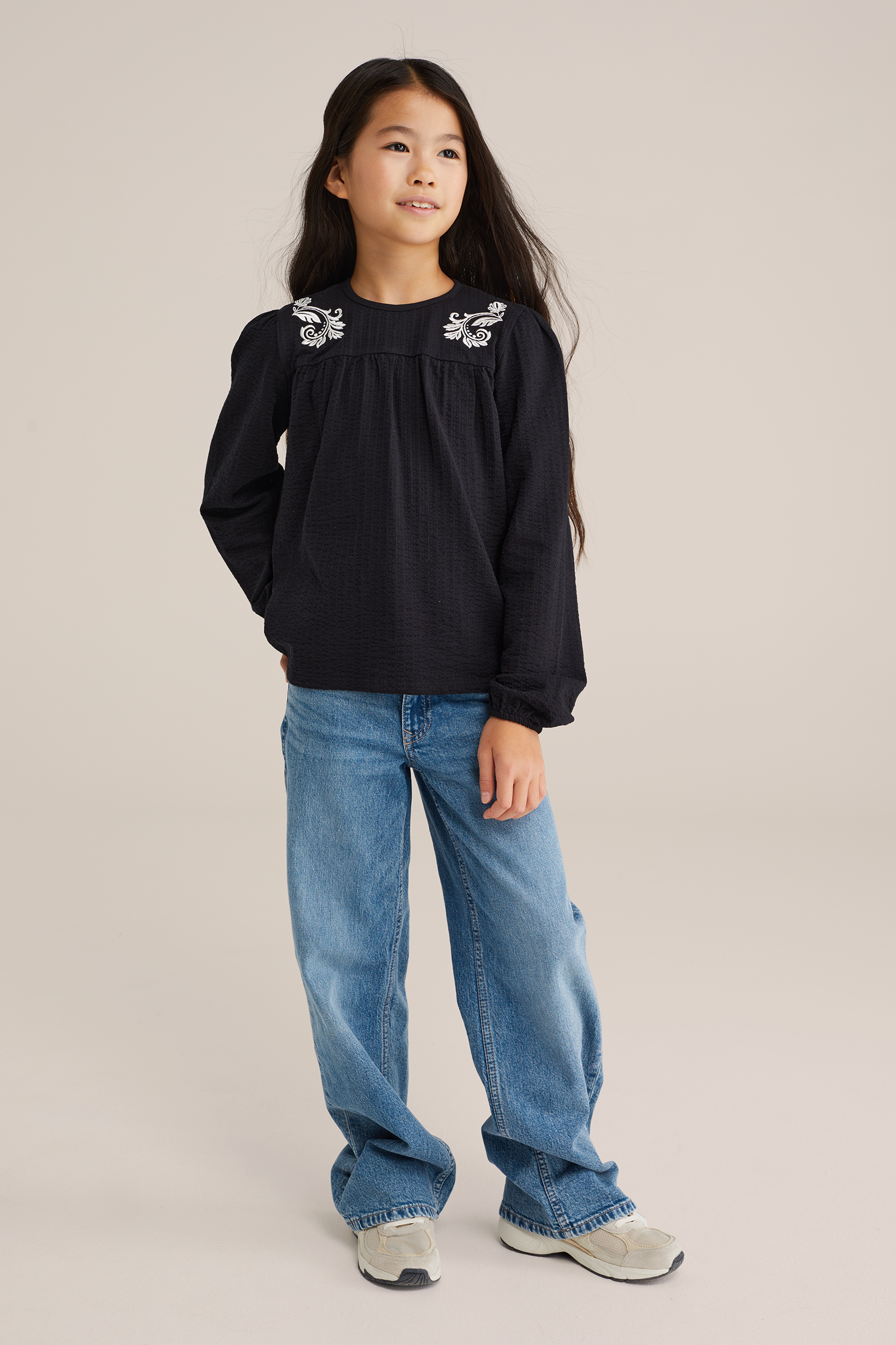 Meisjes Seersucker blouse met embroidery