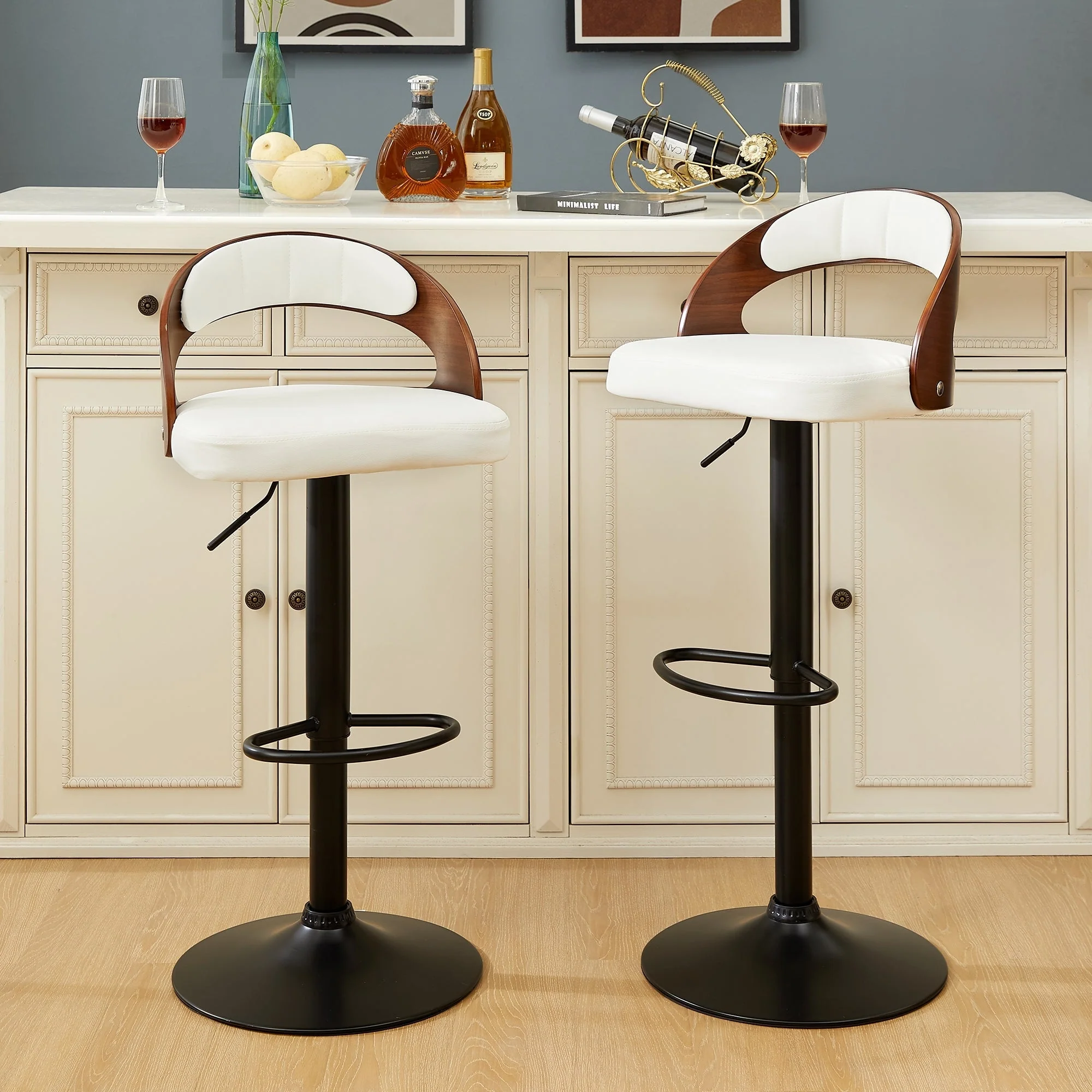 Javlergo Bar Stools Set of 2, Modern Adjustable Swivel Kitchen Bar Chair with Footrest