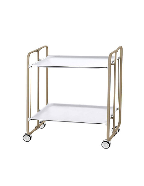 Desserte pliante BAUHAUS avec roulettes, Structure couleur sable, 2 niveaux, 4 positions