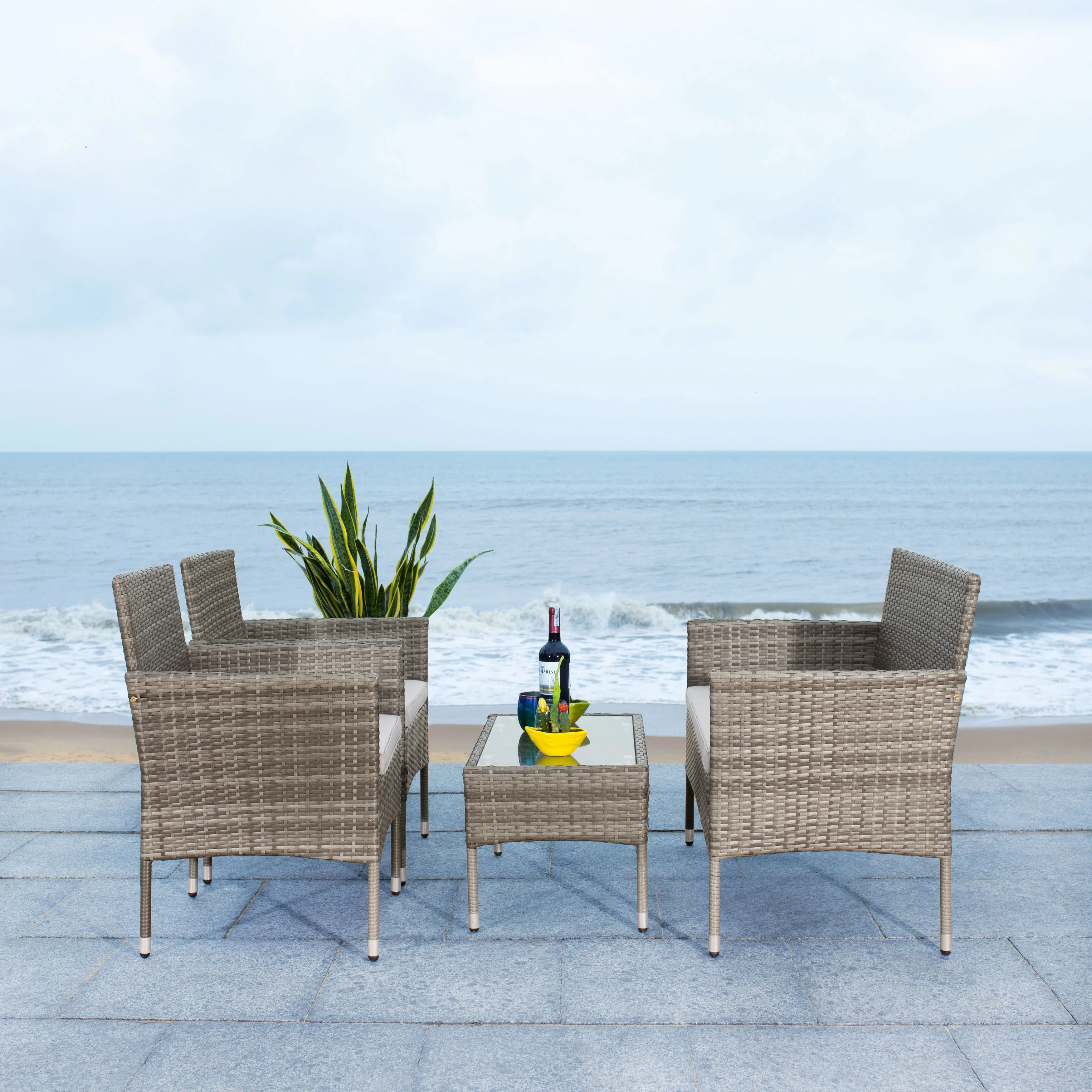 SAFAVIEH Outdoor Amiyah 4-Piece Conversation Patio Set - 24Wx16Dx15H