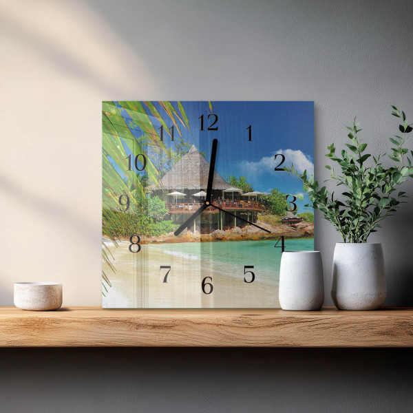 Cichy zegar 30x30 Wyspa szklany ścienny