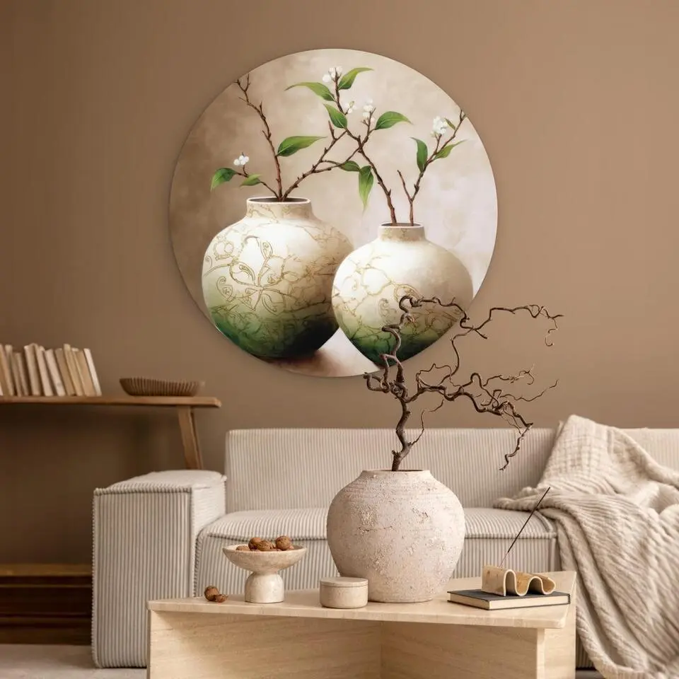 MuchoWow Wand decoratie 90x90cm Bloemen Vaas Wit Botanisch