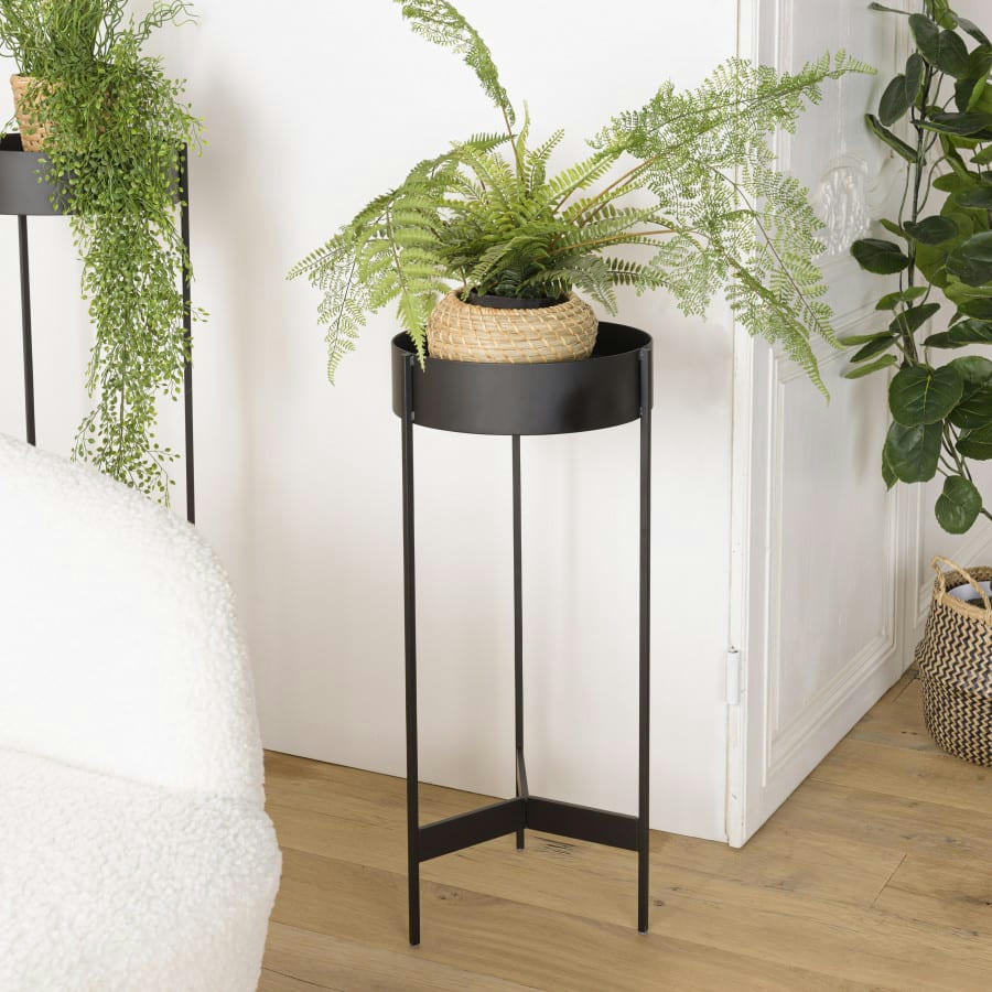 DALY - Sellette ronde / porte plante MM noire piètement métal