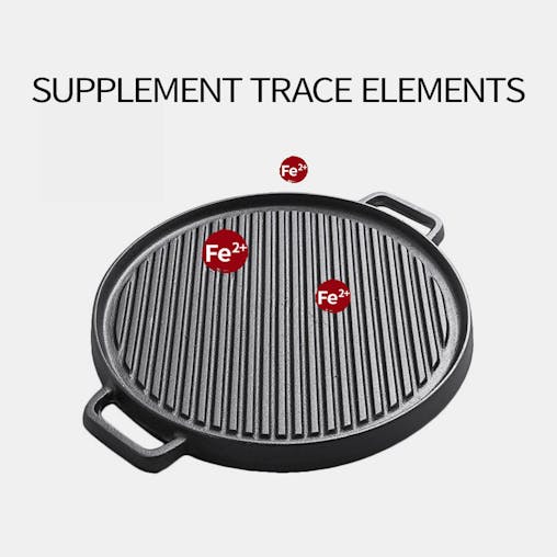 SOGA 30cm Round Cast Iron Ribbed BBQ Pan Skillet Steak Sizzle Platter with Handle