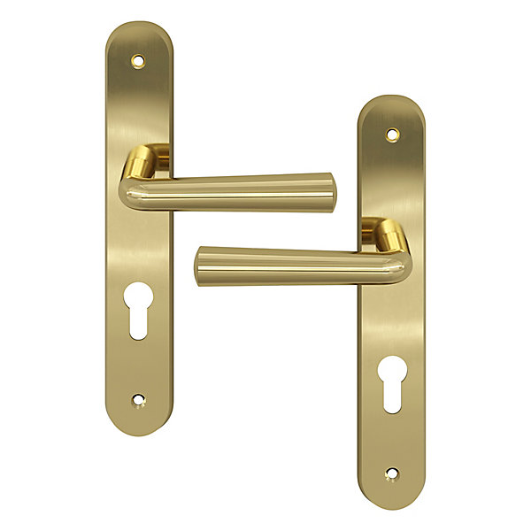 Ensemble poignée sur plaque rondcylindre GoodHome Tudy effet laiton brillant doré L.119mm x l.41mm entraxe 195mm