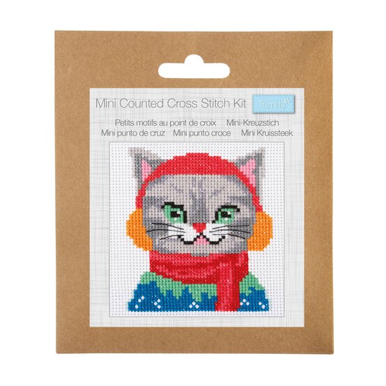 Trimits Cat Earmuffs Counted Cross Stitch Kit 13cm x 13cm